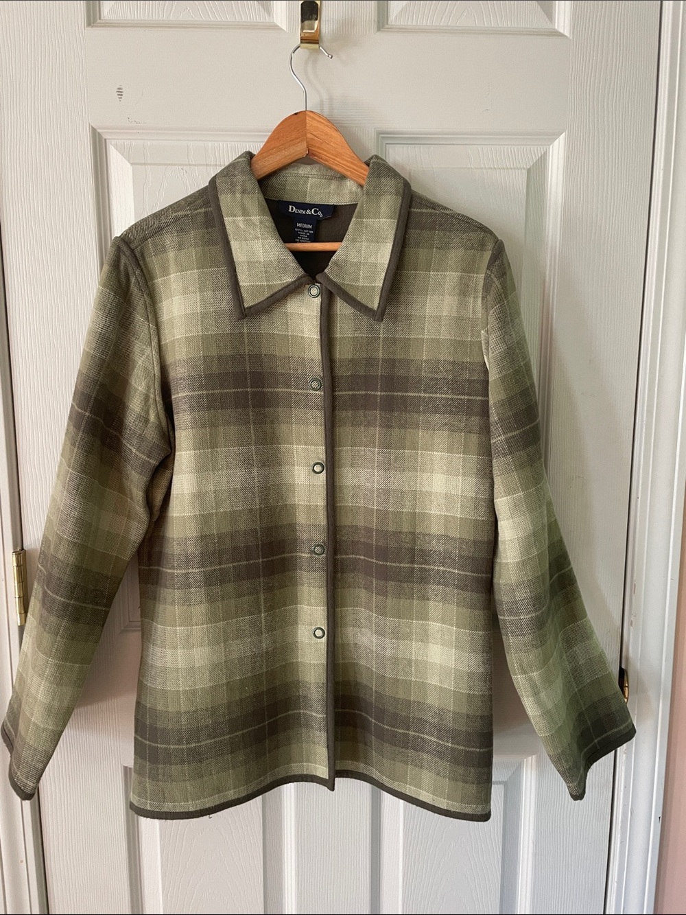 Denim&Co Olive & Shades of Green Plaid Snap-Front Jacket